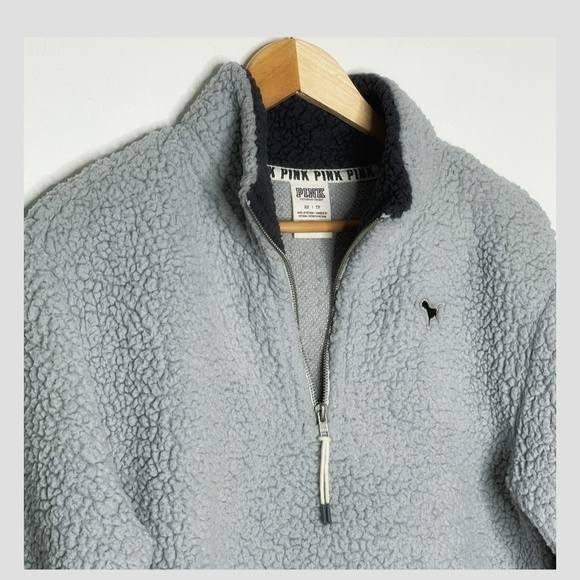 PINK Victorias Secret Sherpa Fleece Pop Over 1/4 Zip Grey Size XS - Picture 4 of 8